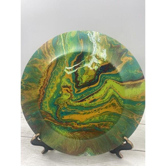 Hydro Dip Style Painted 10.5" Plates Platters Retro Groovy Decor Set Of 2 - Picture 11 of 14